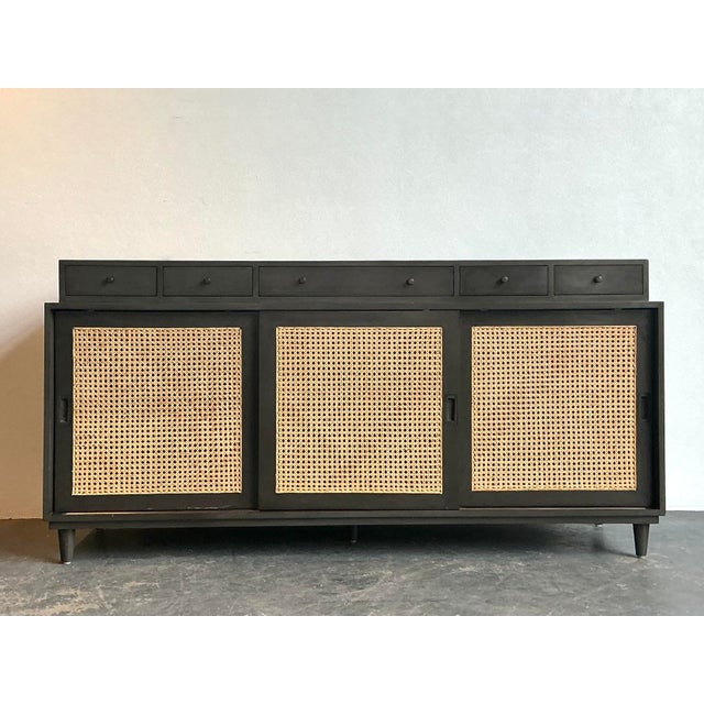 Charcoal Vintage Noir Hermosa Cane Front Credenza For Sale - Image 8 of 8