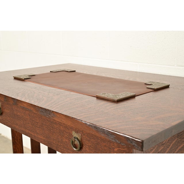 Early 20th Century Tiffany Studios New York Zodiac Pattern Bronze Blotter Corners With Leather Desk Blotter For Sale - Image 5 of 14