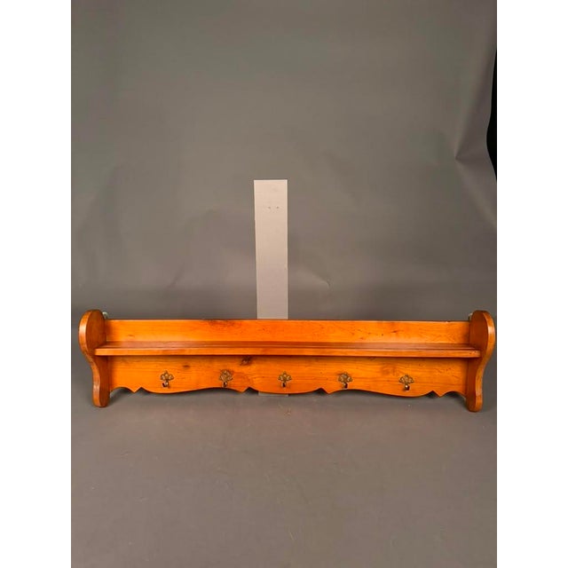French 19th Century Cherry Wall-Mounted Shelf With Five Bronze Hooks, Circa 1890 For Sale - Image 4 of 16