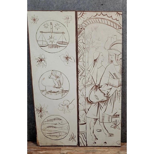 2-Panel Folding Screen with Historical Figure and Symbols For Sale - Image 6 of 6