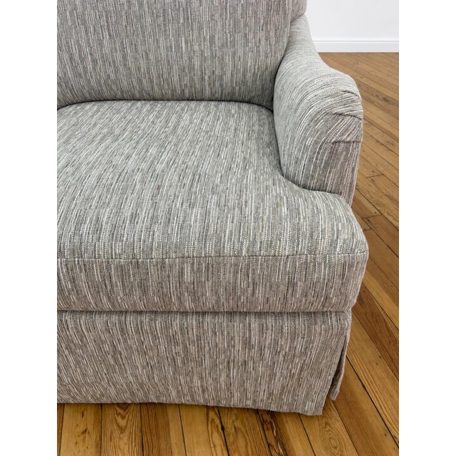 2020s Kravet Tailor Sofa. Maple Frame - A Classic Design Featuring Rolled Arms, Skirted Bottom. Upholstered in a Slub Weave in Tones of Ivory, Taupe & Gray. For Sale - Image 5 of 6