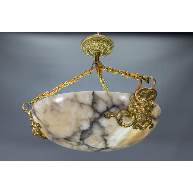 French Neoclassical Style Alabaster and Bronze Pendant Chandelier, 1920 For Sale - Image 15 of 18