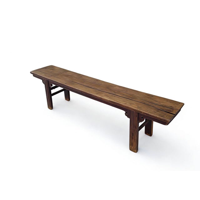 Chinese Vintage 86" Long Elm Bench For Sale - Image 3 of 3