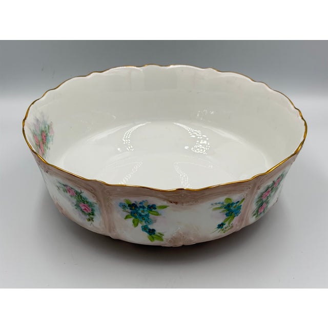 1920s Tirschenreuth Baronesse Bavaria Serving Bowl Hand-Painted Roses 24k Gold Trim For Sale - Image 9 of 11
