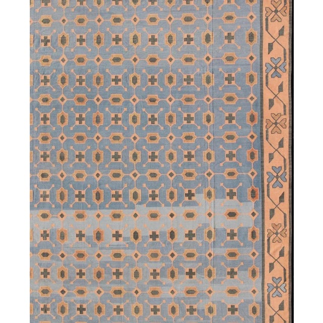 Indian Multicolored Vintage Indian Cotton Dhurrie Rug With All-Over Geometric Design For Sale - Image 3 of 13