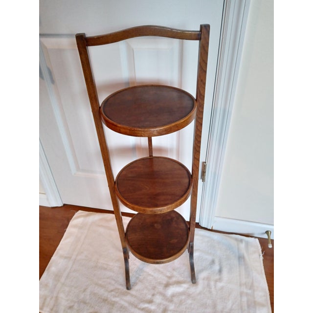 Vintage Wood 3 Tier Pie, Cake or Plant Stand. Great vintage stand with many different uses. This unique folding stand is...