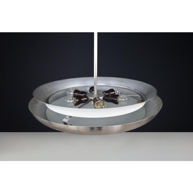 Pendant in Patinated Chrome, Metal and Glass attributed to Josef Hurka for Napako, 1940s For Sale - Image 9 of 10