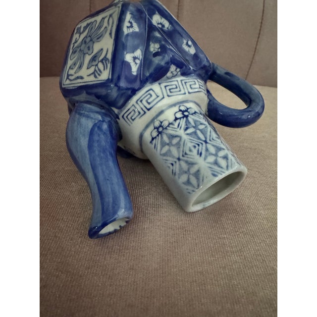 Vintage Blue & White Hexagonal Ceramic Teapot / Ewer For Sale - Image 4 of 6