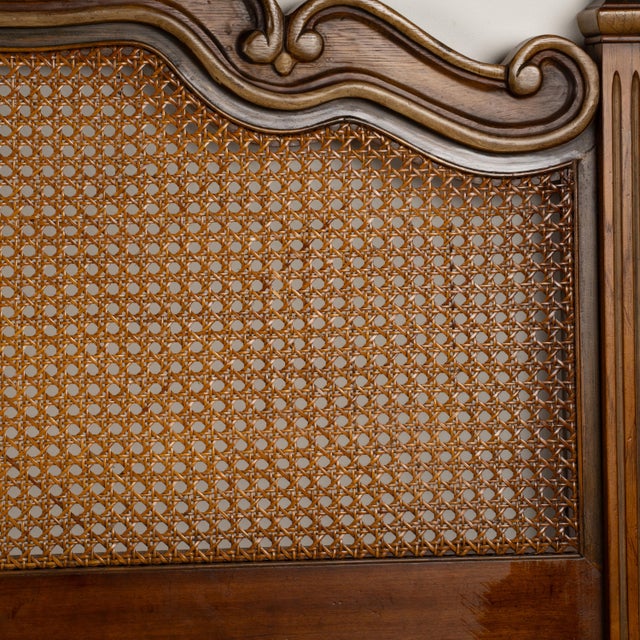 Brown Drexel Heritage Brittany King Headboard French Caning Wicker Carved Wood For Sale - Image 8 of 17