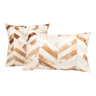 Canvello Genuine Cowhide Leather Decorative Throw Pillows With Feather Down Insert Included- Set of 2 For Sale