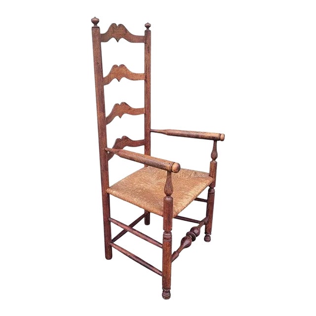 19Thc Ladder Back Chair With Hand Woven Seat For Sale