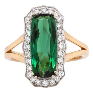 3.3ct Aaa Indicolite Tourmaline Ring W Natural Diamond Halo in 14k Solid Gold For Sale