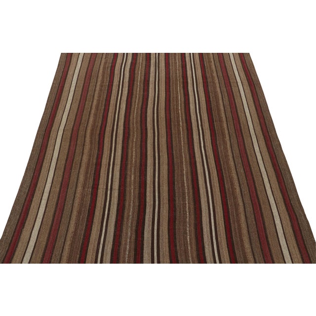 1950s 1950s Vintage Bidjar Palas Persian Kilim in Beige-Brown and Red Stripes by Rug & Kilim For Sale - Image 5 of 7