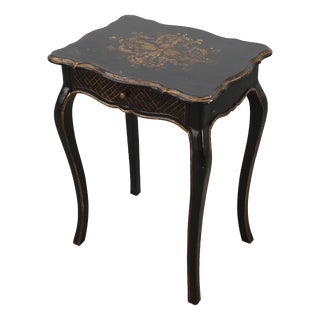 19th Century Black Wooden Side Table with Drawer, France For Sale