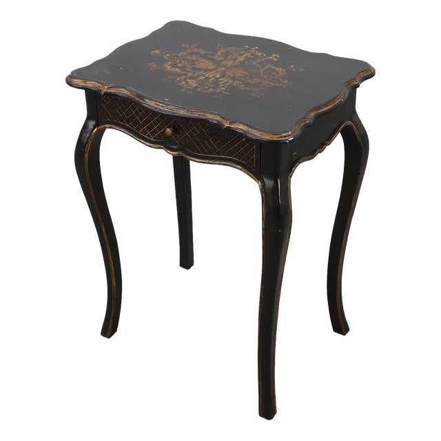 19th Century Black Wooden Side Table with Drawer, France For Sale