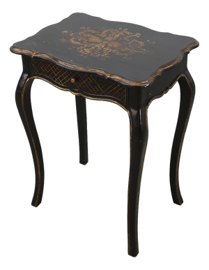 19th Century Black Wooden Side Table with Drawer, France