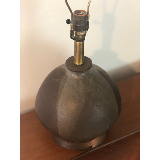 Wood Vintage Mid-Century Large Flame Glaze Studio Pottery Lamp For Sale - Image 7 of 11