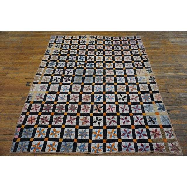1930s Multicolor Geometric 4Star Antique American Quilt 5'3" X 6'5'' Handknotted Cotton Carpet Rug For Sale - Image 13 of 13