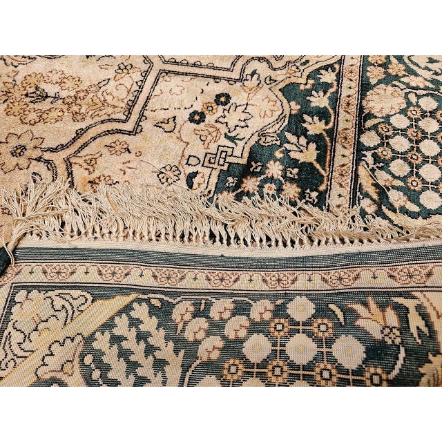 Indian Vintage Indian Silk Rug, Hand-Knotted Geometric Design, 6' x 9' For Sale - Image 3 of 15