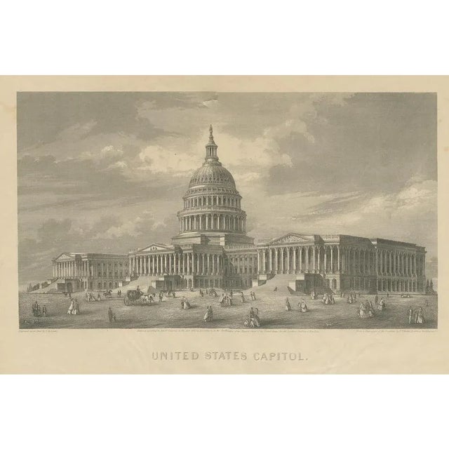 Antique print titled 'United States Capitol'. View of the United States Capitol, often called the Capitol Building. This...