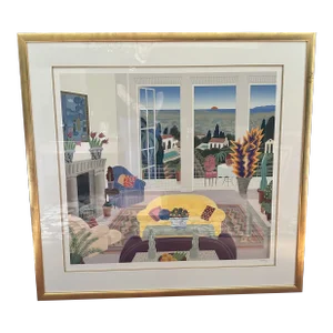 Late 20th Century Thomas McKnight's "Bel Air" Postmodern Interior Scene Print, Framed