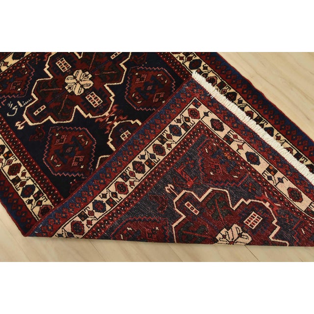 Hamedan Rug 3’2” X 4’10” Blue Wool Vintage Tribal Hand-Knotted Carpet For Sale - Image 11 of 12