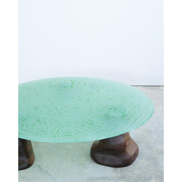 Green Glass Powder and Walnut Coffee Table by Alexander Knysch For Sale - Image 4 of 15