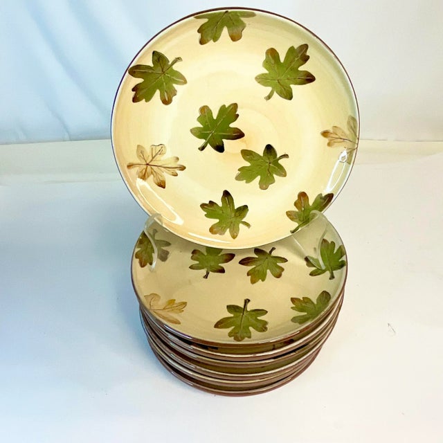 Rustic European 1990s Vintage Arts & Crafts Pottery Barn Harvest Salad Plates - Set of 8, Thanksgiving For Sale - Image 3 of 10