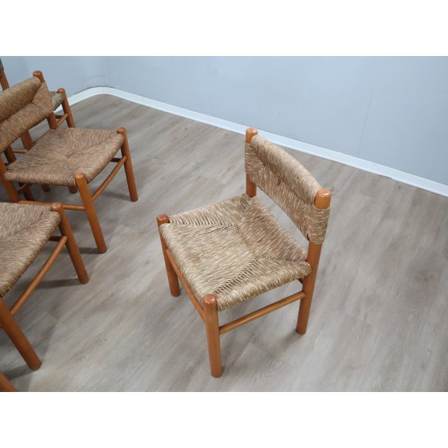 Vintage Chairs in Woven Straw and Wood by Charlotte Perriand, 1960s, Set of 8 For Sale - Image 6 of 17