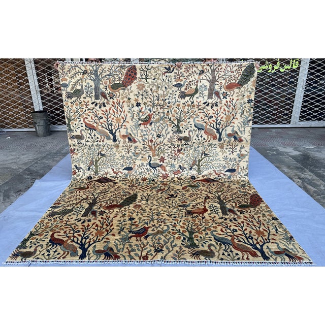 Hand-Knotted Afghan Tree of Life Pictorial Wool Area Rug - 8'1" X 9'9" For Sale - Image 6 of 13