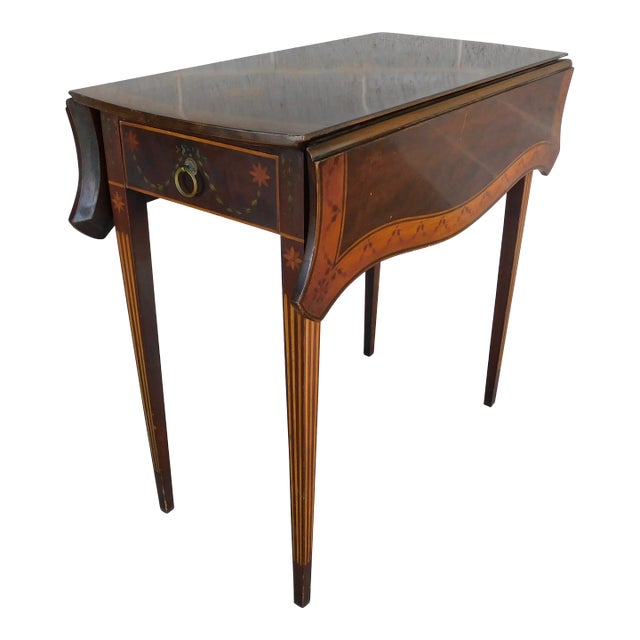 Antique Mahogany Hepplewhite Style Paint Decorated Pembroke Table For Sale