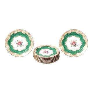 Rare 12 Antique Crown Staffordshire Dinner Plates | Fine Porcelain For Sale