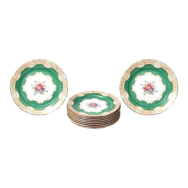 Rare 12 Antique Crown Staffordshire Dinner Plates | Fine Porcelain For Sale