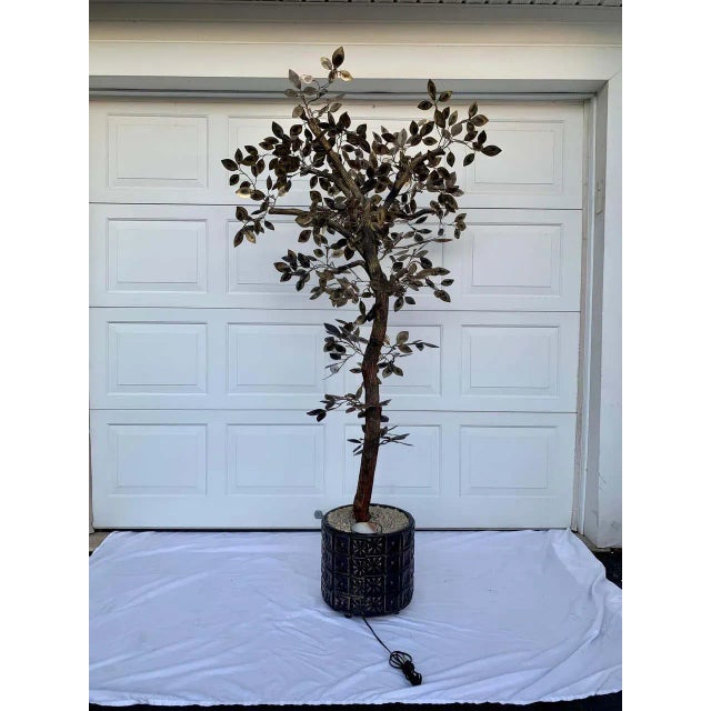Mid-Century Modern Brutalist Hammered Metal Tree Sculpture With Uplight, Curtis Jere, 1960's For Sale - Image 3 of 13