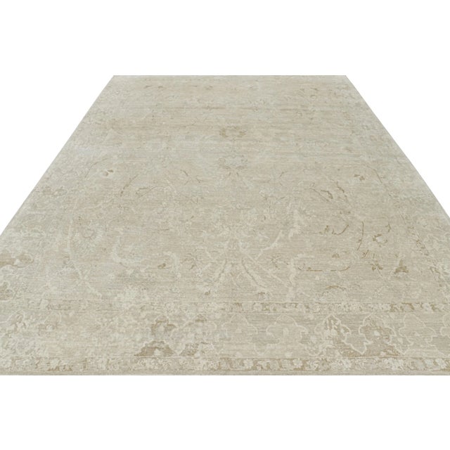 2010s Rug & Kilim’s Oushak Style Rug in White, Beige and Gray, With Floral Patterns For Sale - Image 5 of 7