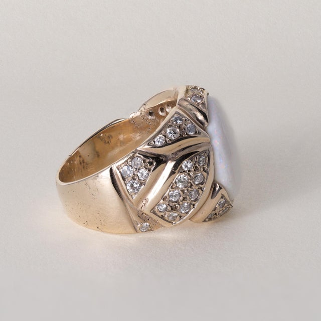 Vintage 14k Gold Opal Bezel Set and Diamond Pave Ring, Size 6.75 For Sale - Image 4 of 5