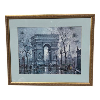 20th Century Arc De Triomphe, Paris by Maurice Legendre, French Impressionist Artist, Vintage Print, Framed For Sale