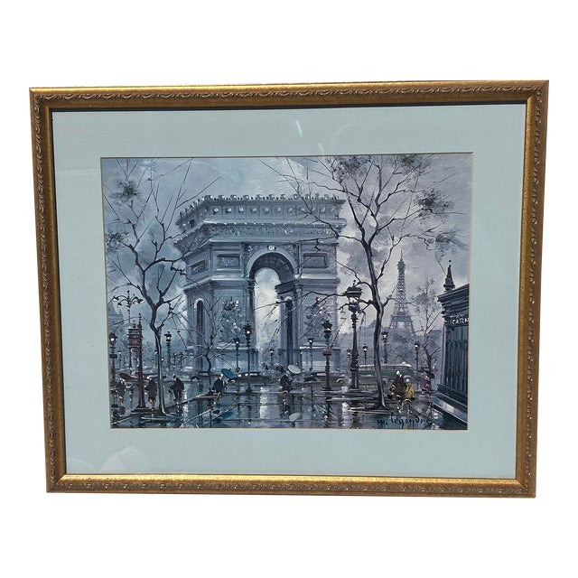 Arc De Triomphe, Paris by Maurice Legendre, French Impressionist Artist, Vintage Print, Exquisitely Framed and Matted Excellent Condition For Sale