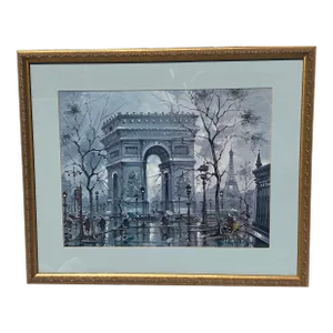 Arc De Triomphe, Paris by Maurice Legendre, French Impressionist Artist, Vintage Print, Exquisitely Framed and Matted Excellent Condition