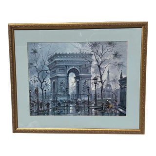 Vintage Arc De Triomphe, Paris by Maurice Legendre, French Impressionist Artist, Exquisitely Framed and Matted Excellent Condition. For Sale