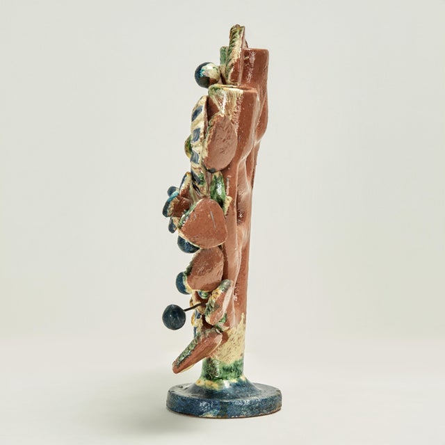 Early 20th Century Antique Spanish Terra Cotta Candelabra With Flowers For Sale - Image 5 of 11