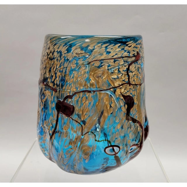Late 20th Century Murano Style Turquoise Art Glass Vase With Gold Flecks For Sale - Image 5 of 8