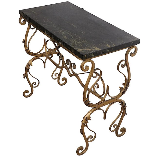 Oscar Bach Art Deco Wrought Iron and Marble Top Side End Table After Oscar Bach For Sale - Image 4 of 11