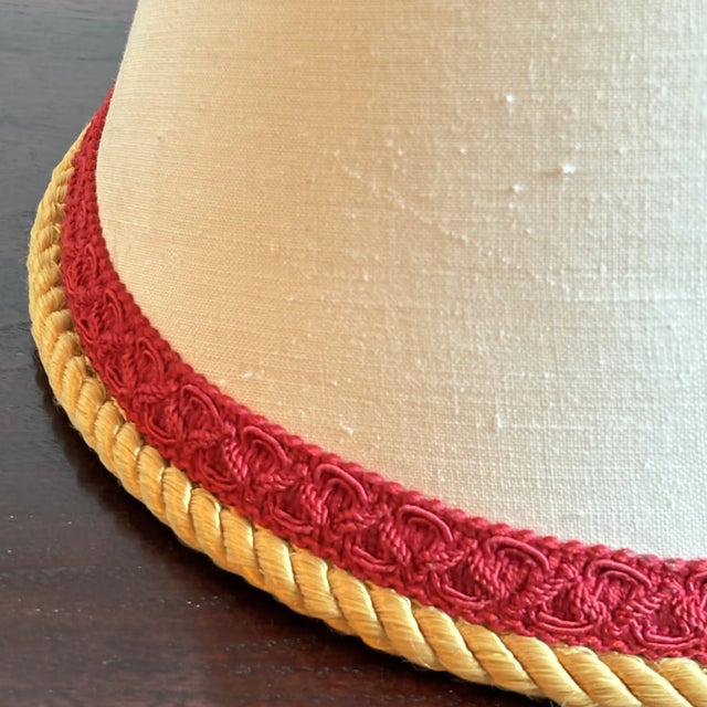 Ivory 1950's Empire Style Lamp Shade W/ Red, Blue & Gold Trim For Sale - Image 8 of 12