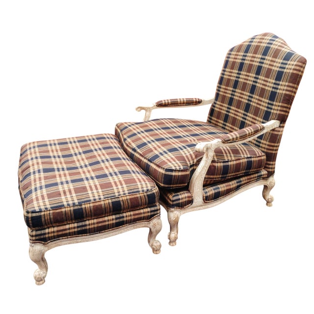 1970s Experience Timeless Comfort With the Highland House French Country Bergère Chair and Ottoman Set. 1970s For Sale - Image 5 of 12