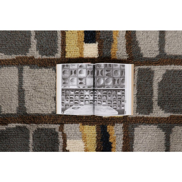 Vintage Swedish Rya Rug With Gray and Brown Geometric Grid - Rug & Kilim For Sale - Image 9 of 10
