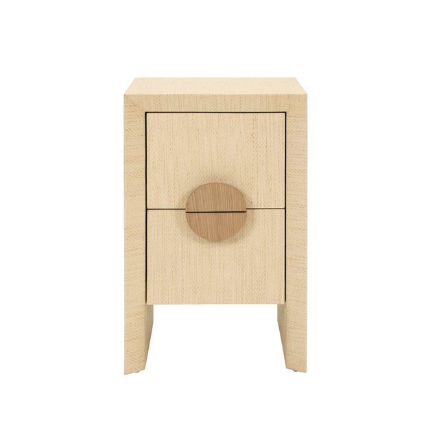 Tan Matthew Izzo Home Parker Two Drawer Side Table in Natural Grasscloth With Cerused Oak Handles For Sale - Image 8 of 8