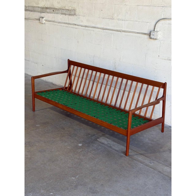 Teak Black 3 Seater Sofa Couch Mid Century Modern Wooden Living Room Lounge Denmark 1960s For Sale - Image 4 of 15