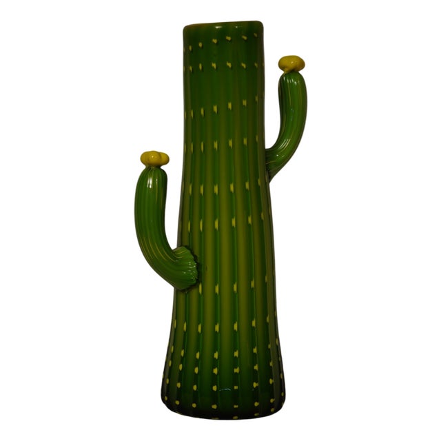 Vintage Murano Green and Yellow Art Glass Vase, 2000 For Sale