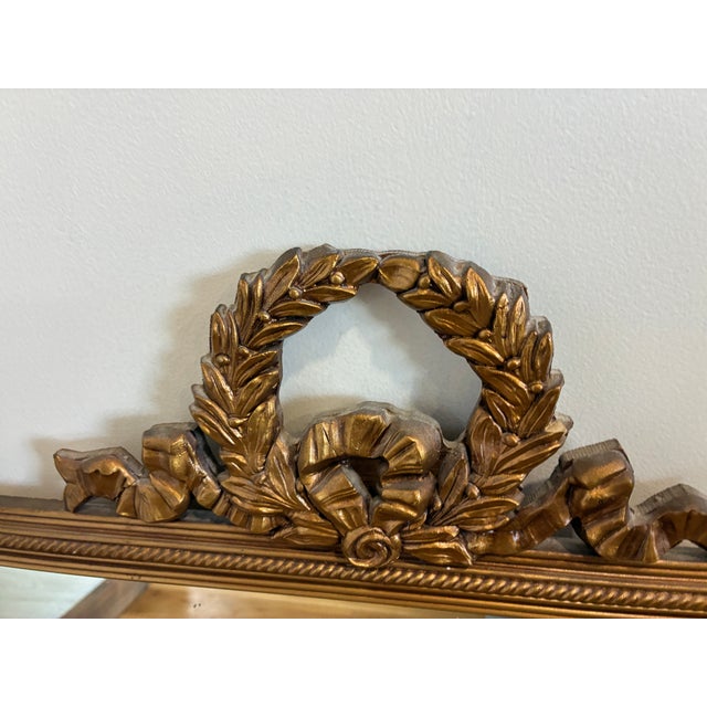 Vintage Hollywood Regency Gold Laurel Crest Wall Mirror For Sale - Image 4 of 9